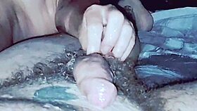 every single day the horny housewife milf sensually jerks off her husband's throbbing cock close up