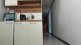 risky bareback ass fuck with my hubby's friend in kitchen while he's showering