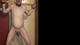 wanna see this bisexual amateur humiliate himself cuffed with anal hook electro cock play?