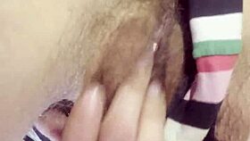she nervously fingers her hairy wet pussy for the very first time on cam