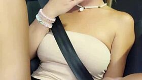 Amateur milf vibes pussy wildly on passenger seat public road naughty moans!