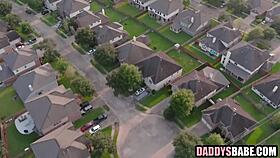 brunette teen shares older guys in wild group fun