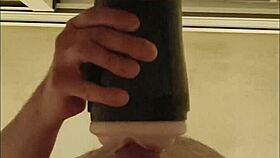 Guy pounds fleshlight shaking orgasm hits