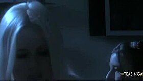 skinny lesbians finger suck pussy wildly on bed!