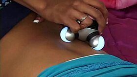 Ebonies lick shaved pussies in steamy lesbian strapon scene 💋👅