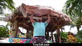 Tiny blonde teen in bikini takes massive cock destroying tight pussy