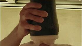 Guy pounds fleshlight shaking orgasm hits