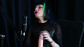 hey gothic babe sucks cock shows tits in sheer red lingerie