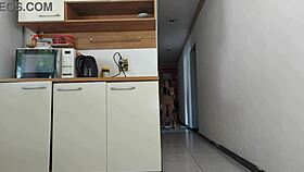 risky bareback ass fuck with my hubby's friend in kitchen while he's showering