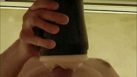 Guy pounds fleshlight shaking orgasm hits