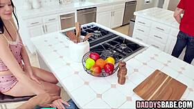 brunette teen shares older guys in wild group fun