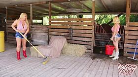 Naughty cowgirls nina kayy ride big cocks outdoors!