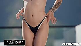 Vixen Besties Dylan and Hazel Moore Share Cock with Deepthroat and Dripping Pussy Play