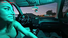 She spreads for him in her own car during public outdoor ride