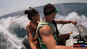 in the thrilling public scene the asian girlfriend eagerly drops to her knees for a pov blowjob on the jetski