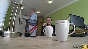 brunette czech teen sucks cock fingering pussy for cash in office