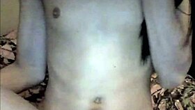 hey watch this emo tranny stroke her cock and blast cum on her belly solo webcam