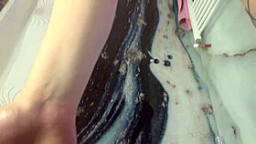 Ebony BBW bitch fingers squirts and sucks massive tits