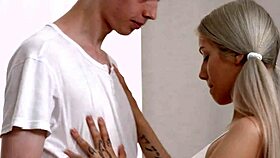 petite blonde unwinds intimately after morning jog