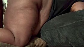 He beats up that pregnant milf's big ass pussy against the beanbag with his black monster cock