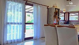 latina redhead in lingerie milks tall friend's huge cock secretly