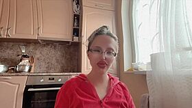 kinky glasses girl teases with huge assets long nails