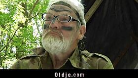 Old Man Savagely Pounds Bent-Over Young Girl Deep In Forest