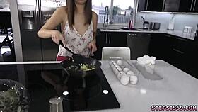 hot teen's wild striptease leads to bondage threesome pounding