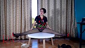 hey, watch this curvy lady strip in pantyhose and heels at the table 😏