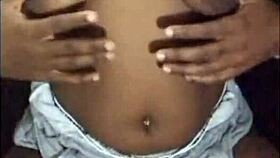 next door ebony milf flashes her huge saggy tits in shorts, pussy teasing preview