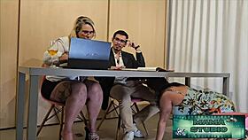 mama sneaks under desk for quick office sex cumshot