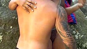 45-year-old brazilian milf gives outdoor public sex to young stud at waterfall first time!