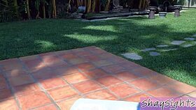 horny milf cougar shay sights teases in bikini before poolside pussy pounding