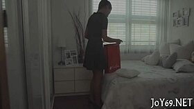 petite babe rides wet pussy on dildo solo