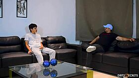 brunette latina bends over to fuck boss hard in intense cowgirl ride