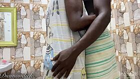 Fucking hot ebony babe with my long cock in the bathroom while daddy's away