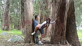 old farmer pounds tight young college girl's juicy pussy in outdoor field gaping orgasm