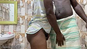 Fucking hot ebony babe with my long cock in the bathroom while daddy's away