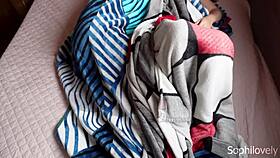 Amateur couple fucks 18yo sideways with huge cock homemade