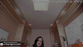 Brunette Milf Mistress Footjobs Then Fucks Deep In Stockings!