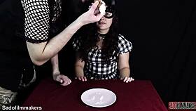 new humiliation clip where she chews, spits and cums on her cannolo in a messy play