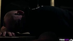 Three guys stuff Lena Paul with big cocks in mouth and double penetration