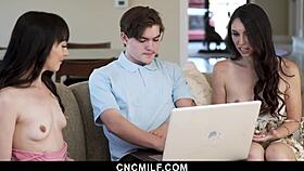 oh man ashley wolf n emma jade called freeuse it guy for laptop but he fucks us raw n hard