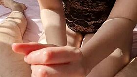 hot sunny handjob cumshot massage lingerie