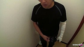 Old ugly guy seduces skinny japanese maid for creampie doggystyle at work