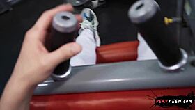 Horny shaved teen slut caught seeking public gym pussy pounding!