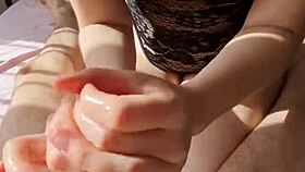 hot sunny handjob cumshot massage lingerie
