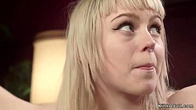 blonde domme chokes gags deepthroats bound lesbian slave into total submission