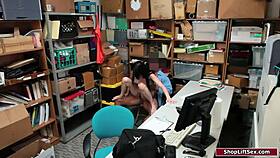 office brunette strips but officer dominates her tight pussy instead