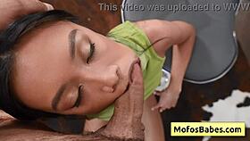 Busty brunette teen sucks fat dick deep then bangs it hard on her face 😈